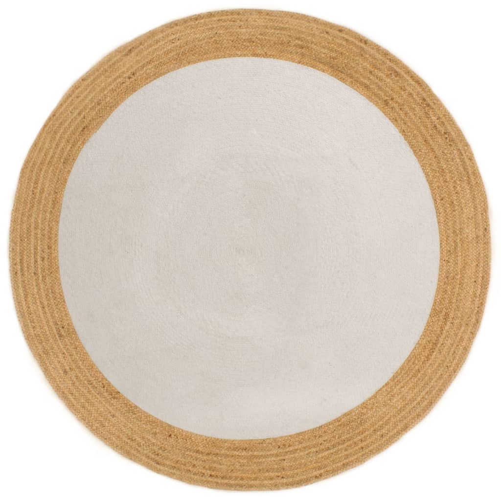 Vidaxl Teppich um geflochtene 150 cm Jute und Baumwoll weiß und natürlich