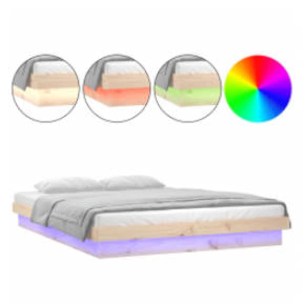 Vidaxl bedframe led massief hout 140x200 cm