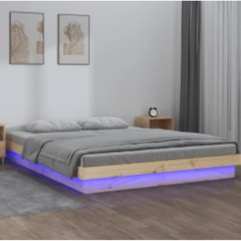 Vidaxl bedframe led massief hout 140x200 cm