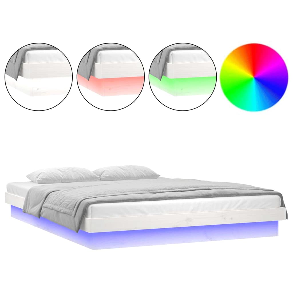 Vidaxl bedframe led massief hout wit 150x200 cm