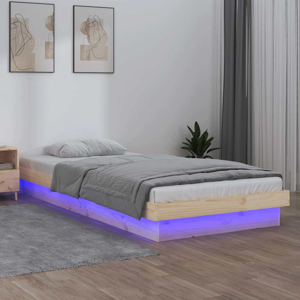 Vidaxl bedframe led massief hout 75x190 cm