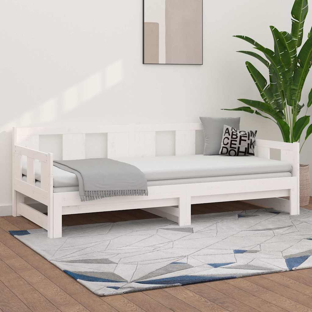 Vidaxl slaapbank uitschuifbaar massief grenenhout wit 2x(90x190) cm