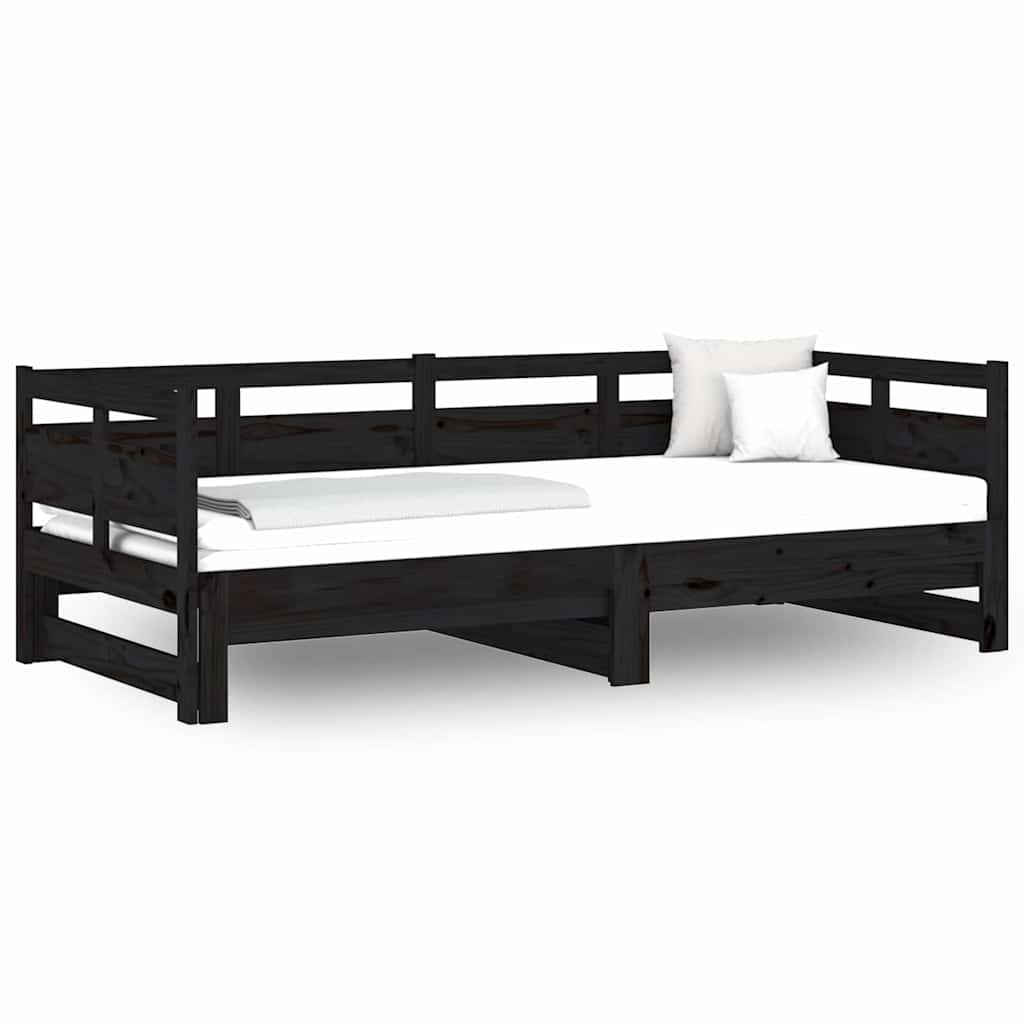 Vidaxl slaapbank uitschuifbaar massief grenenhout zwart 2x(90x190) cm