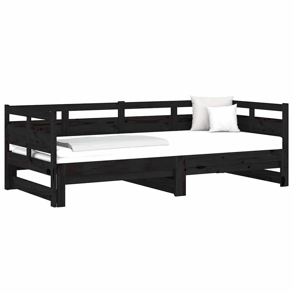 Vidaxl slaapbank uitschuifbaar massief grenenhout zwart 2x(90x190) cm