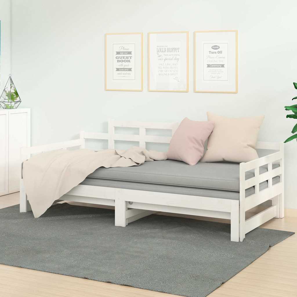 Vidaxl slaapbank uitschuifbaar massief grenenhout wit 2x(90x200) cm