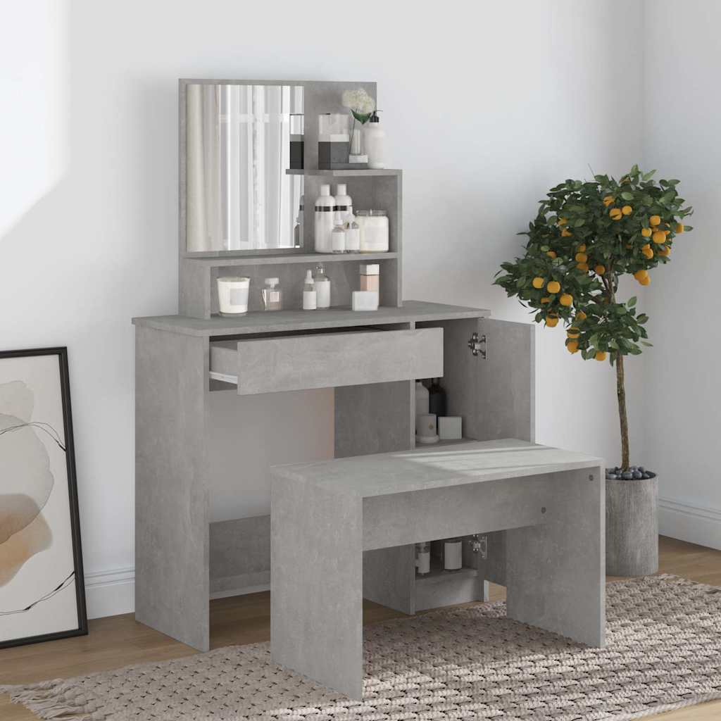 Vidaxl kaptafel met spiegel 86,5x35x136 cm betongrijs