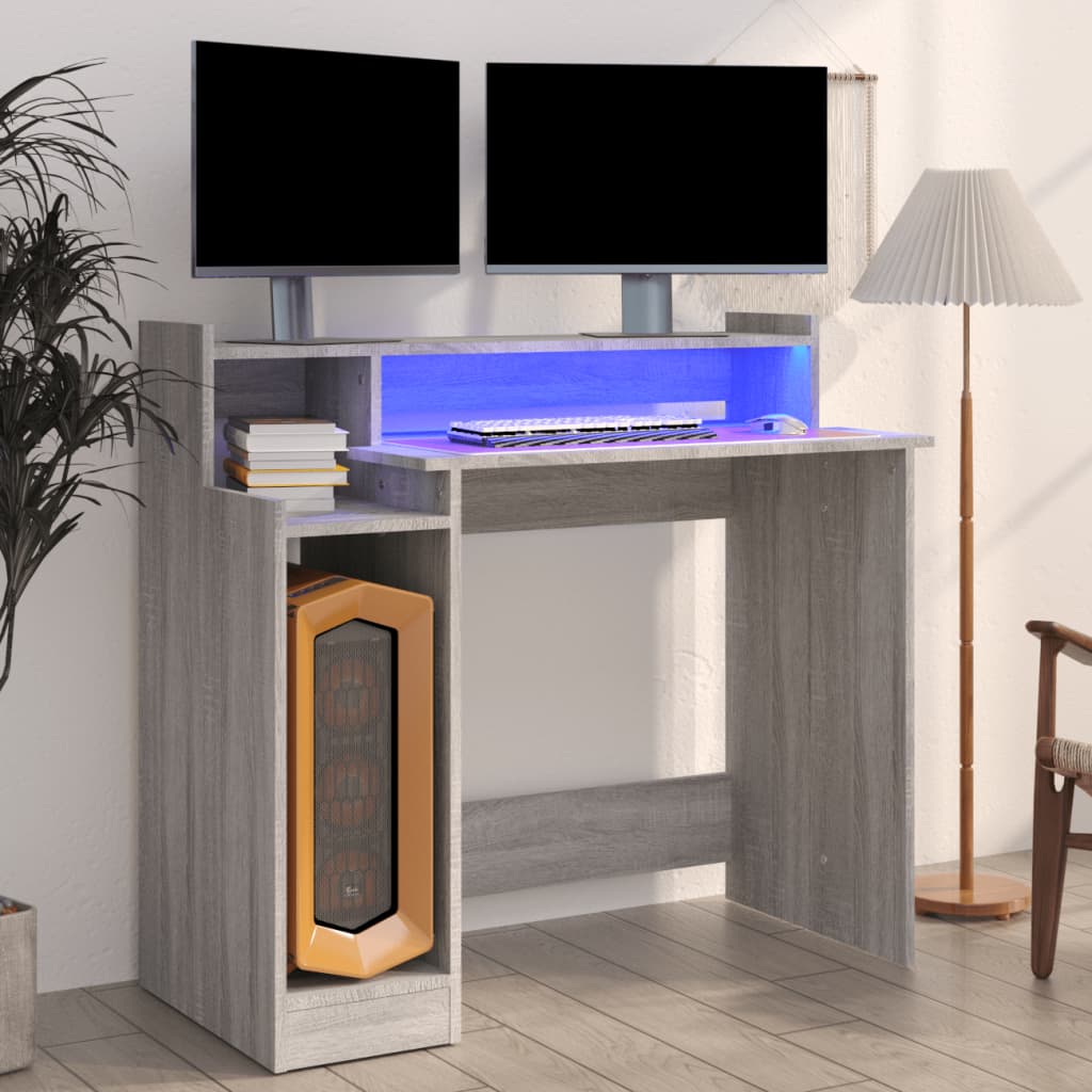 Vidaxl bureau met led-verlichting 97x45x90 cm hout grijs sonoma eiken