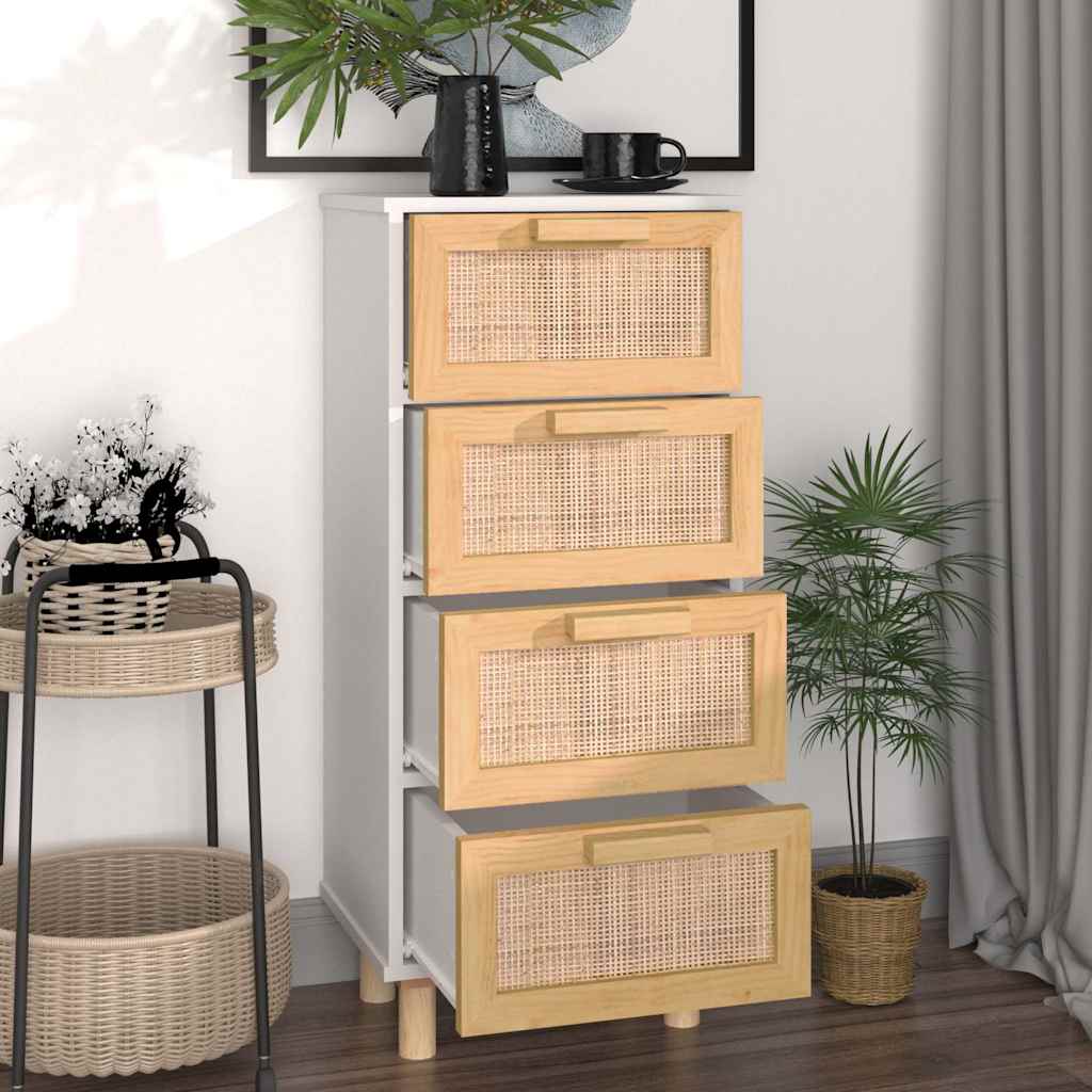 Vidaxl dressoir 40x30x90 cm massief grenenhout en rattan wit