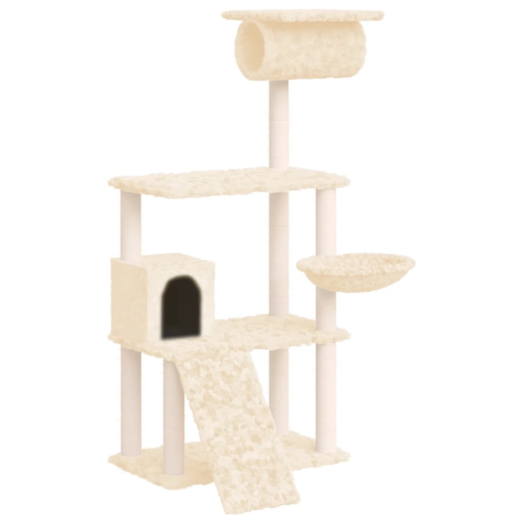 Vidaxl -Katzenmöbel mit Sisal -Kratzerpfosten 131 cm creme -gelenkt