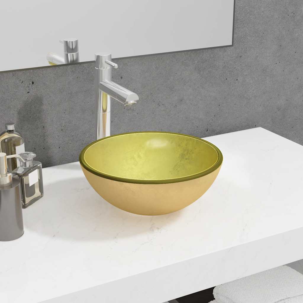 VIDAXL WASHBAIN 30X12 CM TEMPERTE GOLDEN