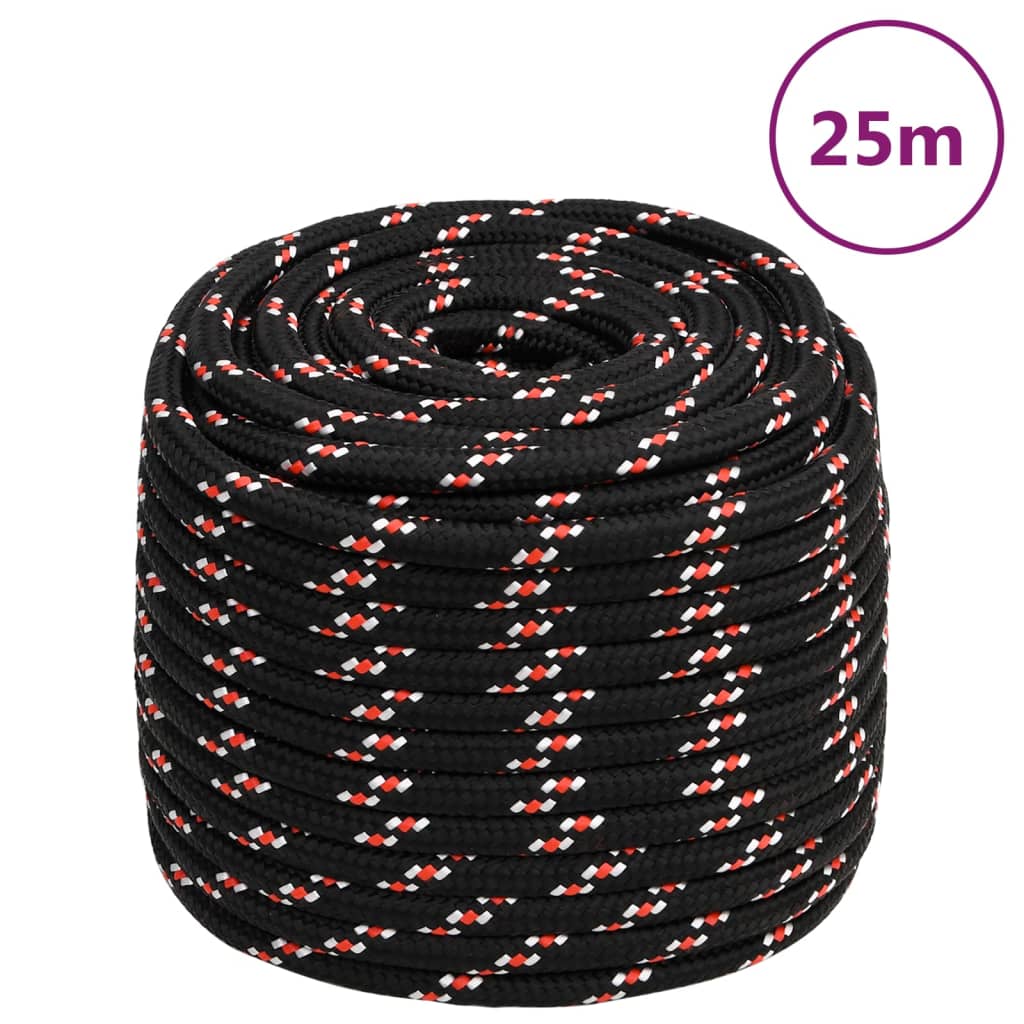 VidaXL Bootsseil 16 mm 25 m Polypropylen schwarz