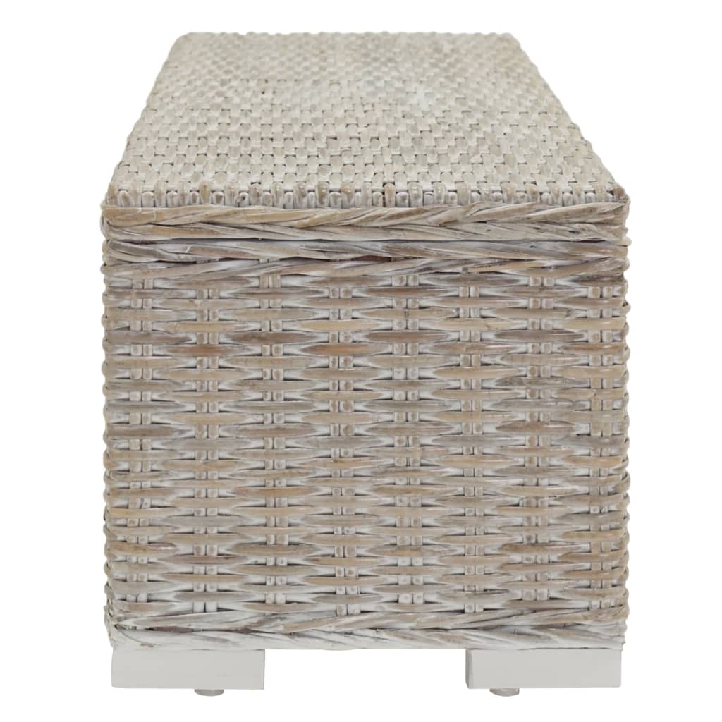 Vidaxl opbergbox 110 cm natuurlijk kubu rattan massief mahoniehout wit