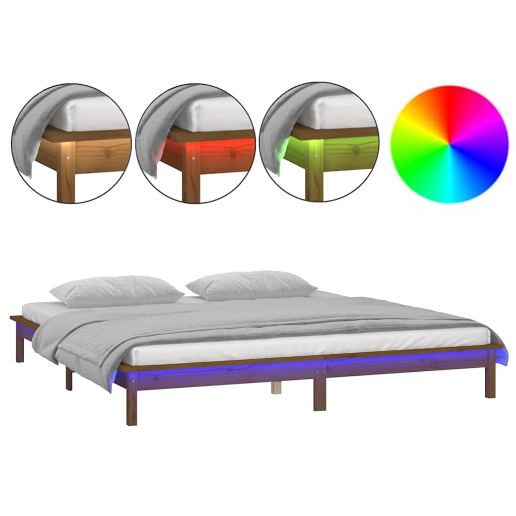 Vidaxl bedframe led massief hout honingbruin 120x200 cm