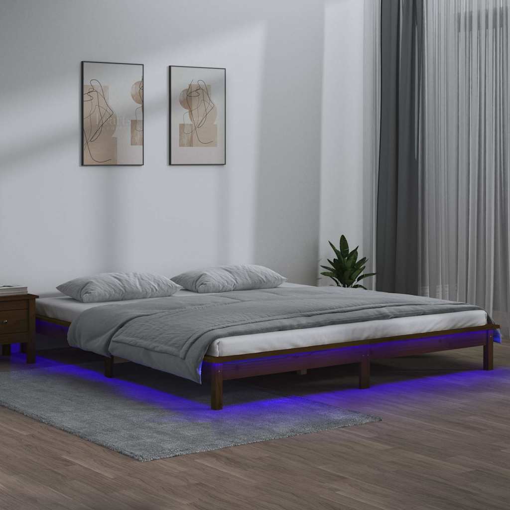 Vidaxl bedframe led massief hout honingbruin 120x200 cm