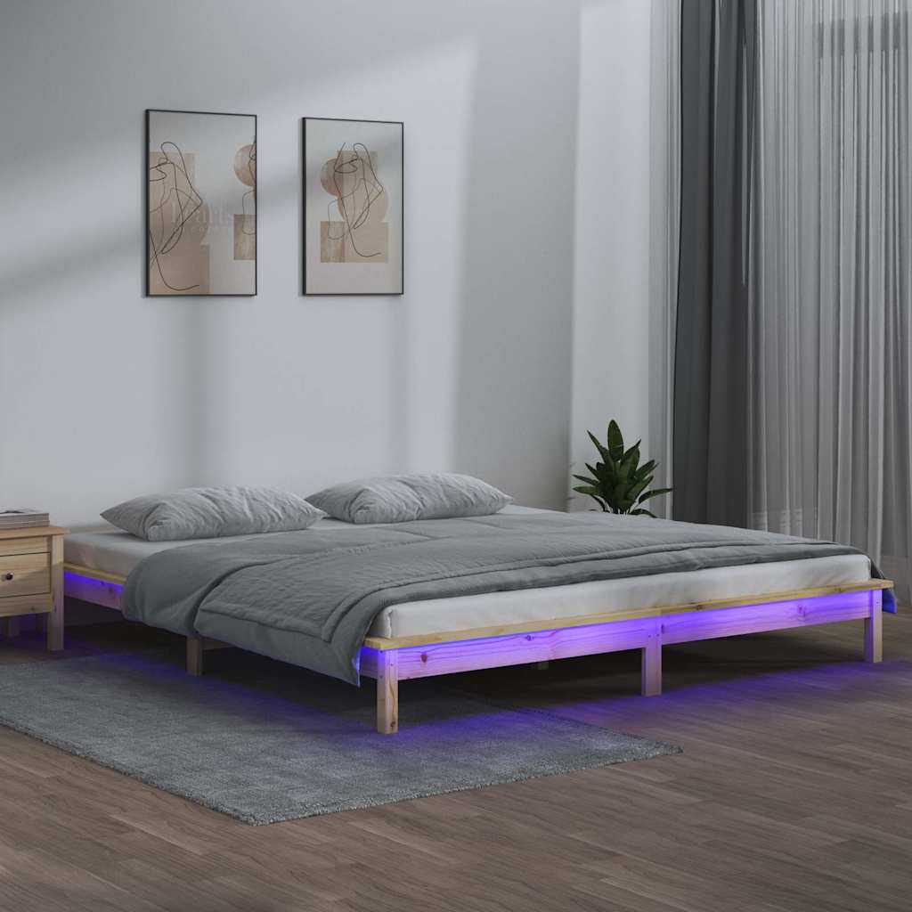 Vidaxl bedframe led massief hout 140x200 cm