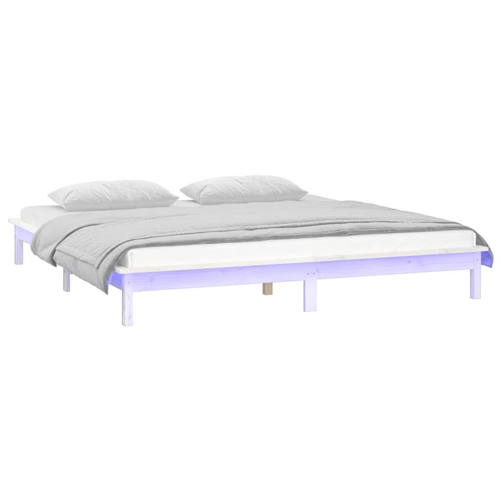 Vidaxl bedframe led massief hout wit 140x200 cm