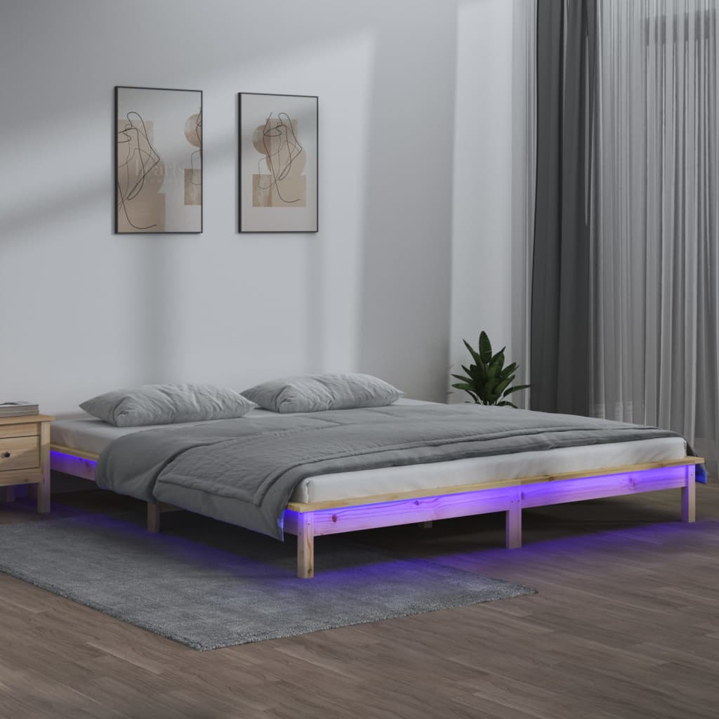 Vidaxl bedframe led massief hout 200x200 cm