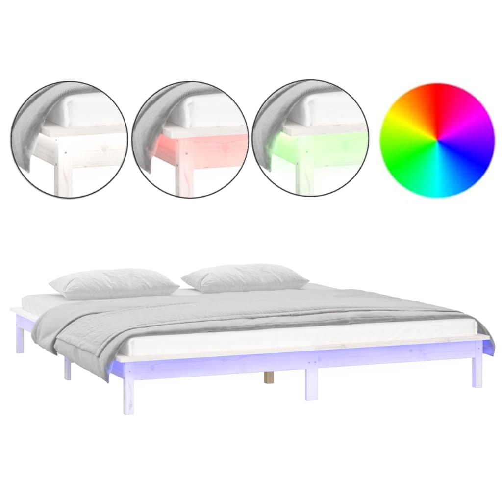 Vidaxl bedframe led massief hout wit 200x200 cm