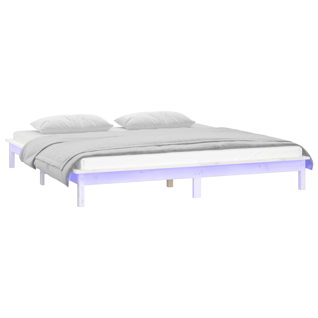 Vidaxl bedframe led massief hout wit 200x200 cm
