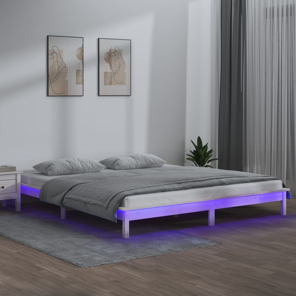 Vidaxl bedframe led massief hout wit 200x200 cm