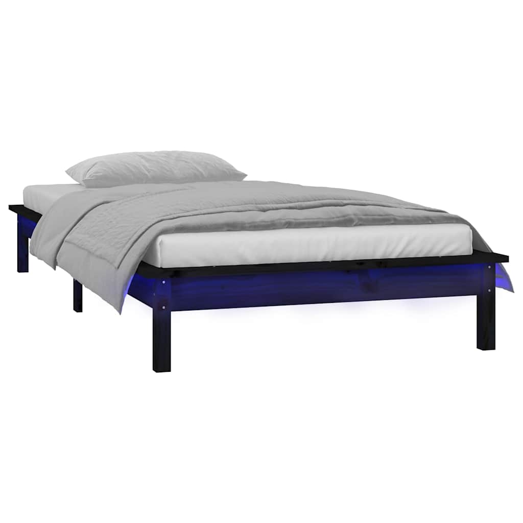 Vidaxl bedframe led massief hout zwart 75x190 cm