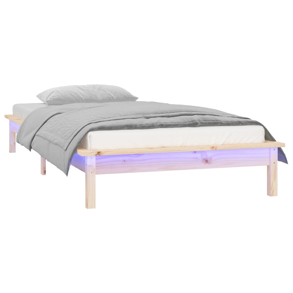 Vidaxl bedframe led massief hout 90x190 cm