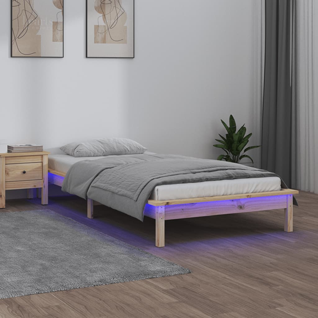 Vidaxl bedframe led massief hout 90x190 cm