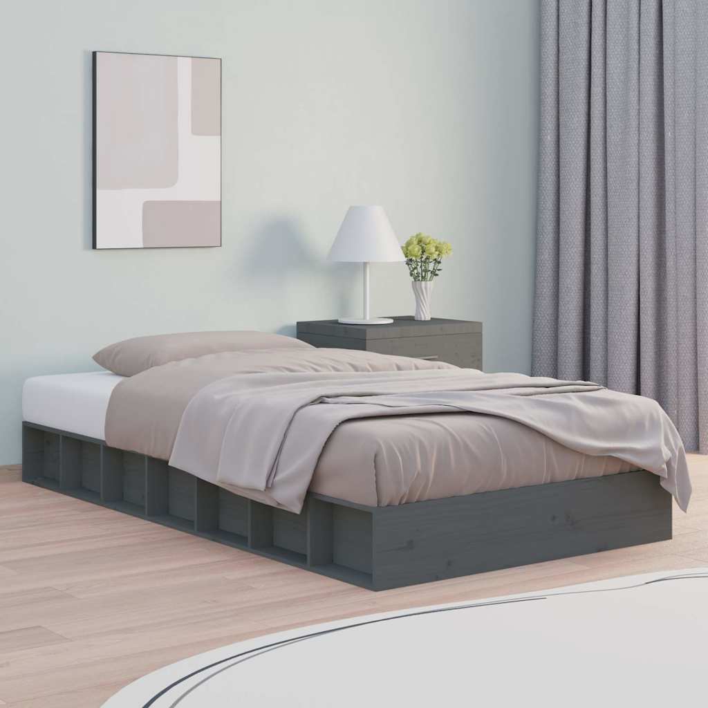 Vidaxl bedframe massief hout grijs 75x190 cm