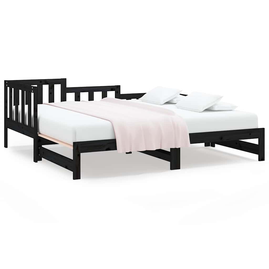 Vidaxl slaapbank uitschuifbaar 2x(80x200) cm massief grenenhout zwart