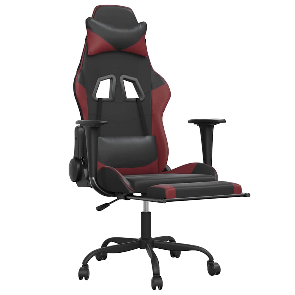 Vidaxl massage gamestoel met voetensteun kunstleer zwart en wijnrood