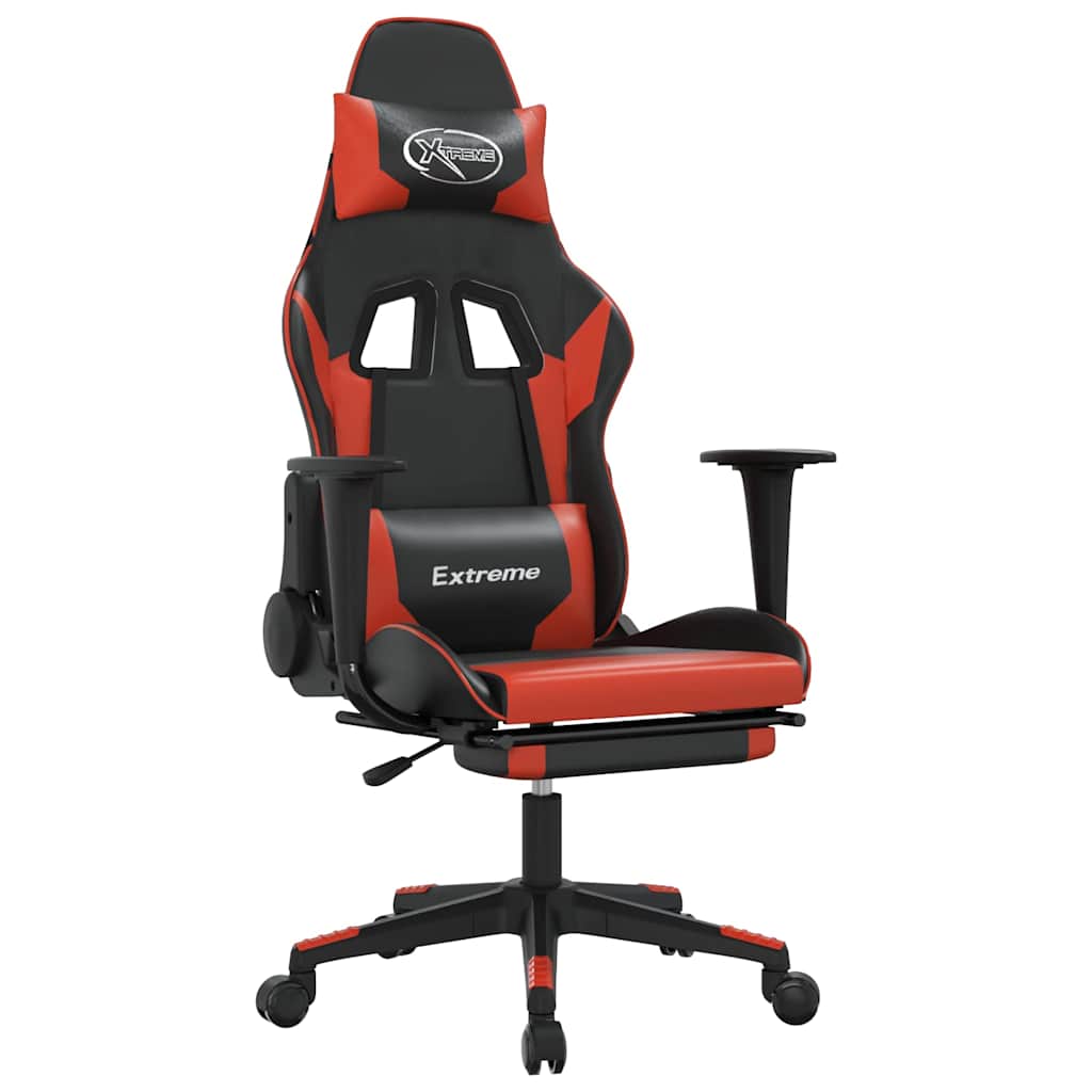Vidaxl massage gamestoel met voetensteun kunstleer zwart en rood