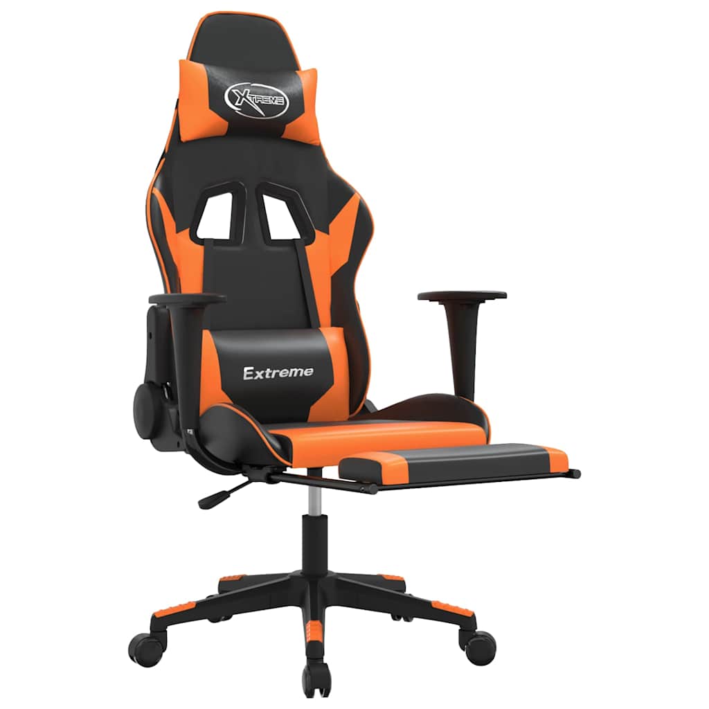 Vidaxl massage gamestoel met voetensteun kunstleer zwart en oranje
