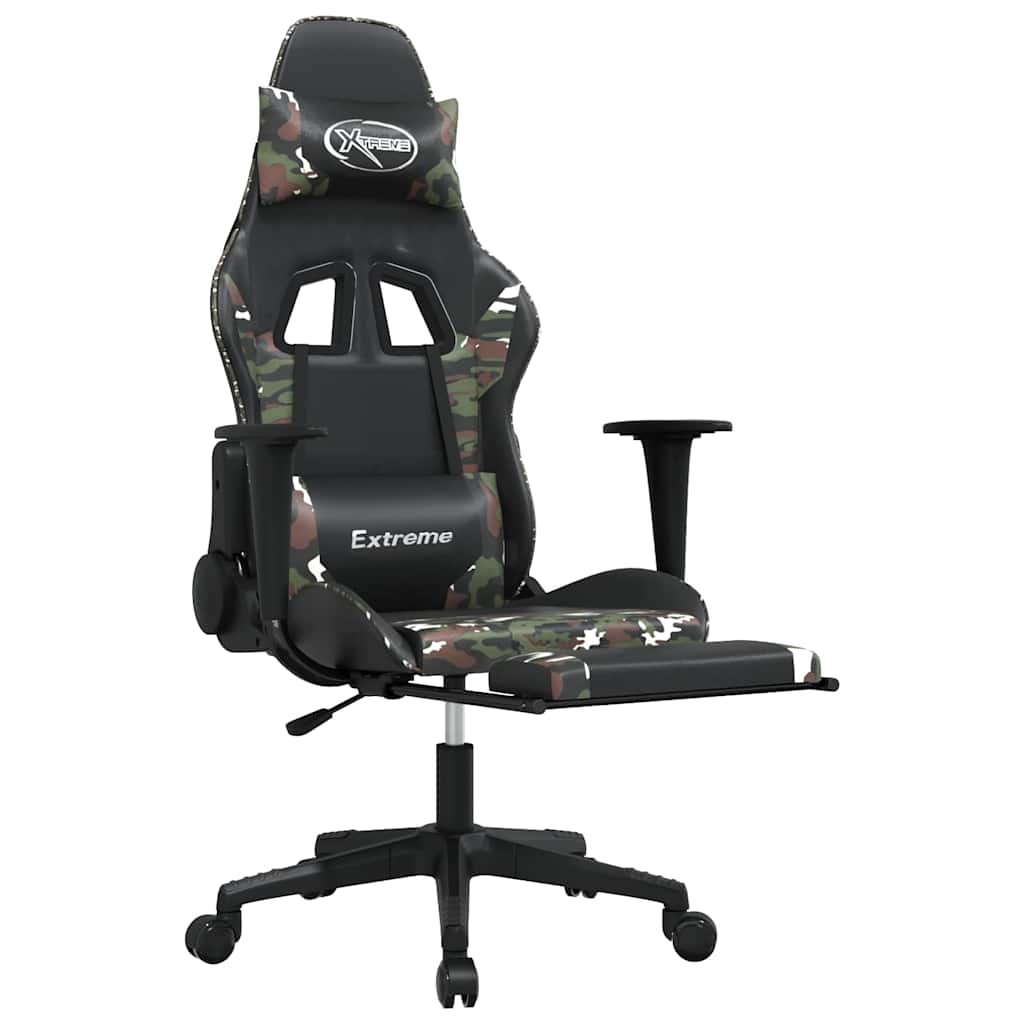 Vidaxl massage gamestoel met voetensteun kunstleer zwart en camouflage