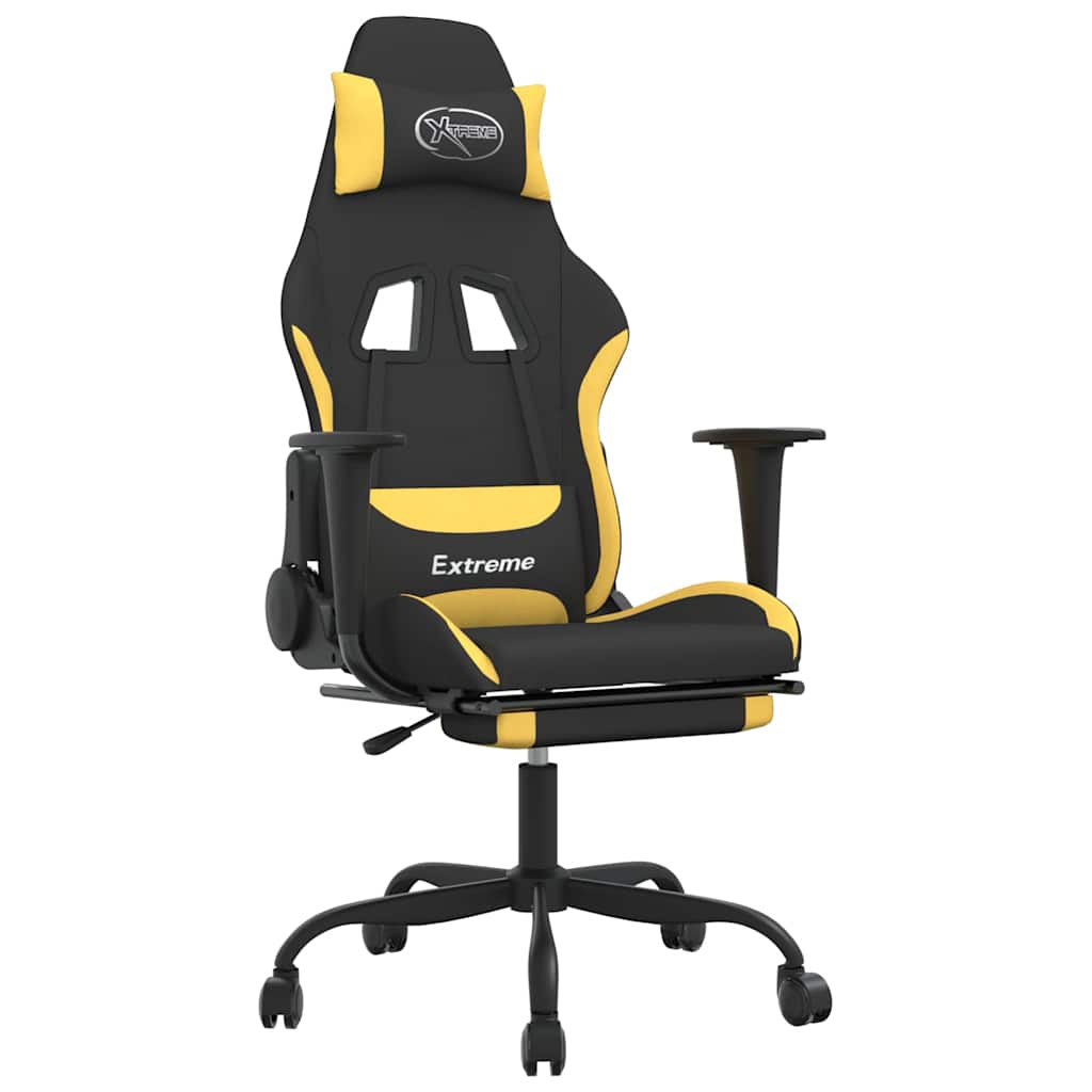Vidaxl massage gamestoel met voetensteun stof zwart en geel