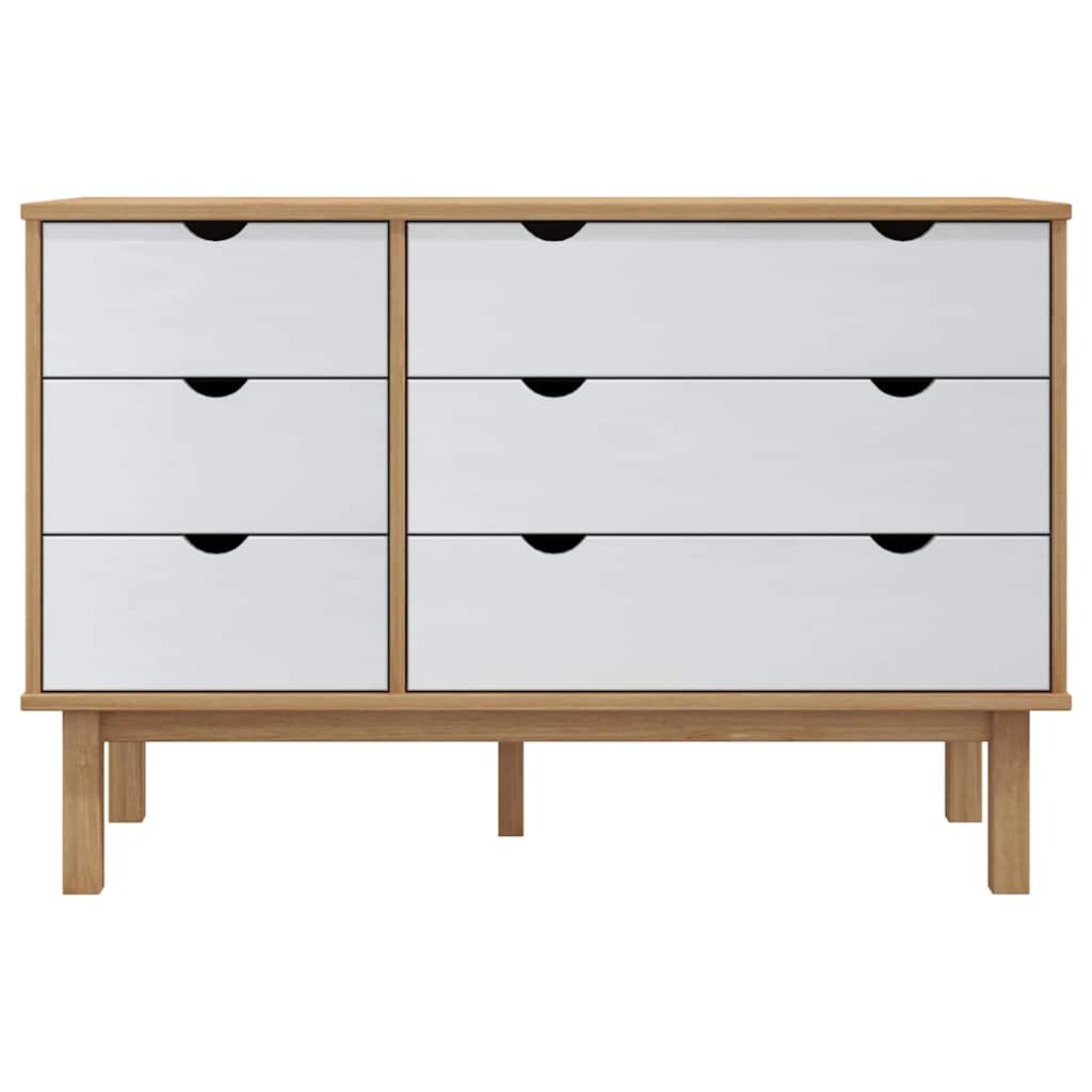 Vidaxl ladekast otta 111x43x73,5 cm massief grenenhout bruin en wit
