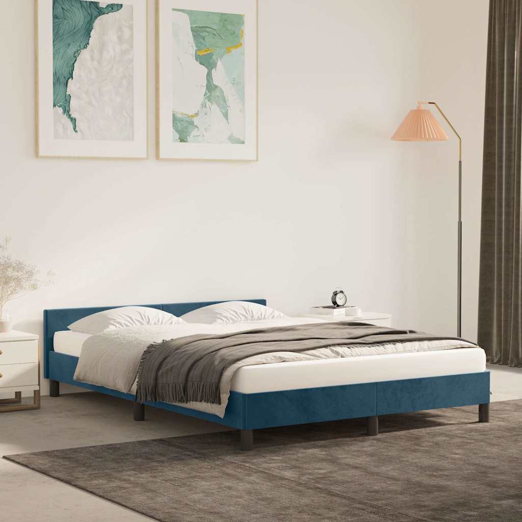 Vidaxl bedframe zonder matras 140x190 cm fluweel donkerblauw