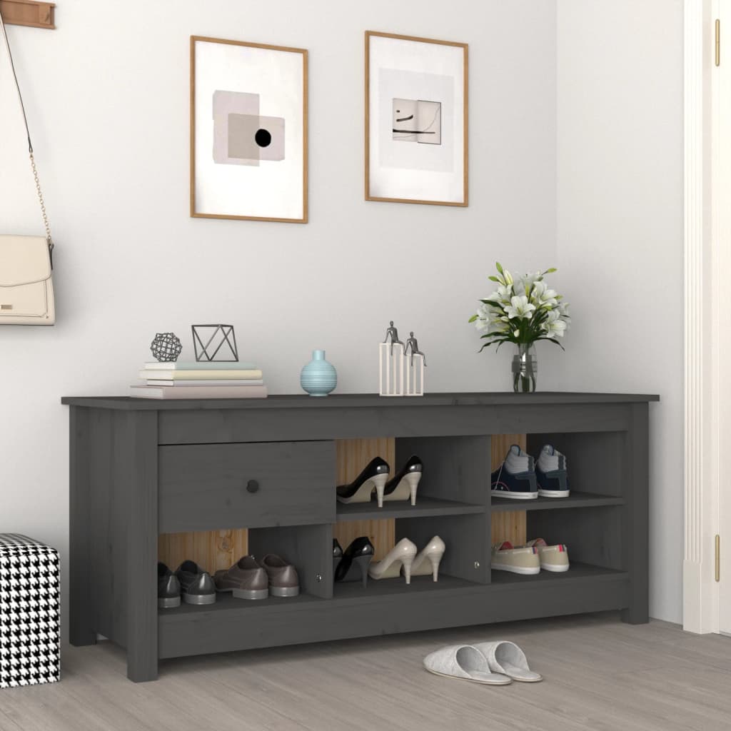 Vidaxl -Schuhschrank 110x38x45,5 cm Festkieferngrau