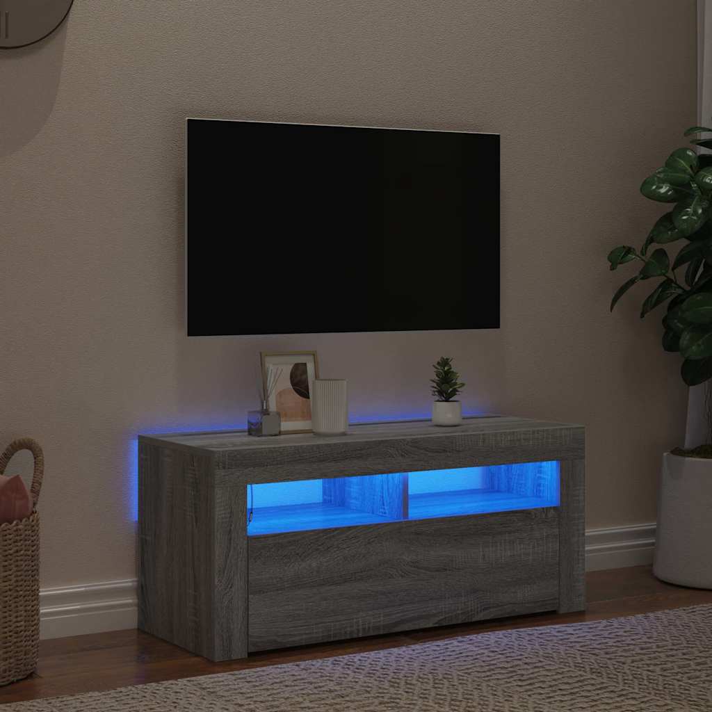 Vidaxl tv-meubel met led-verlichting 90x35x40 cm grijs sonoma eiken