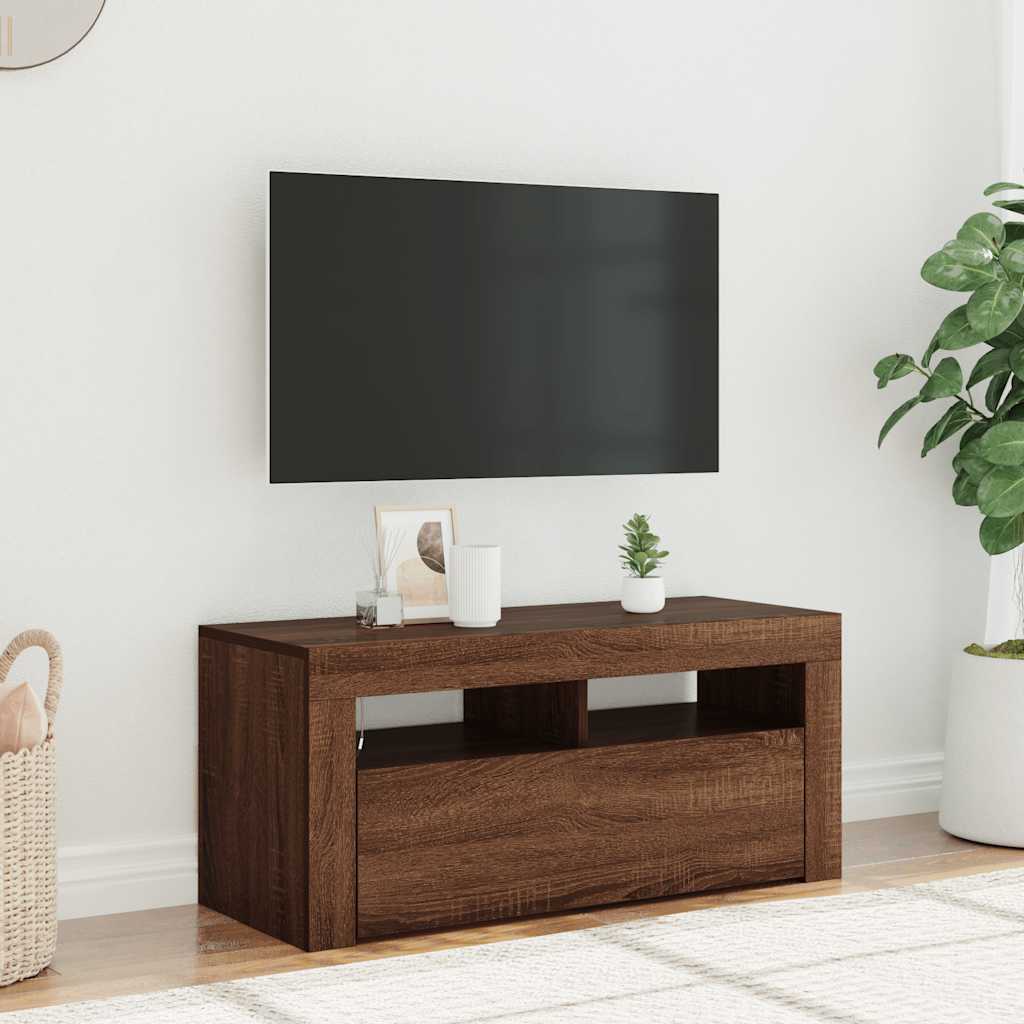 Vidaxl tv-meubel met led-verlichting 90x35x40 cm bruin eikenkleur