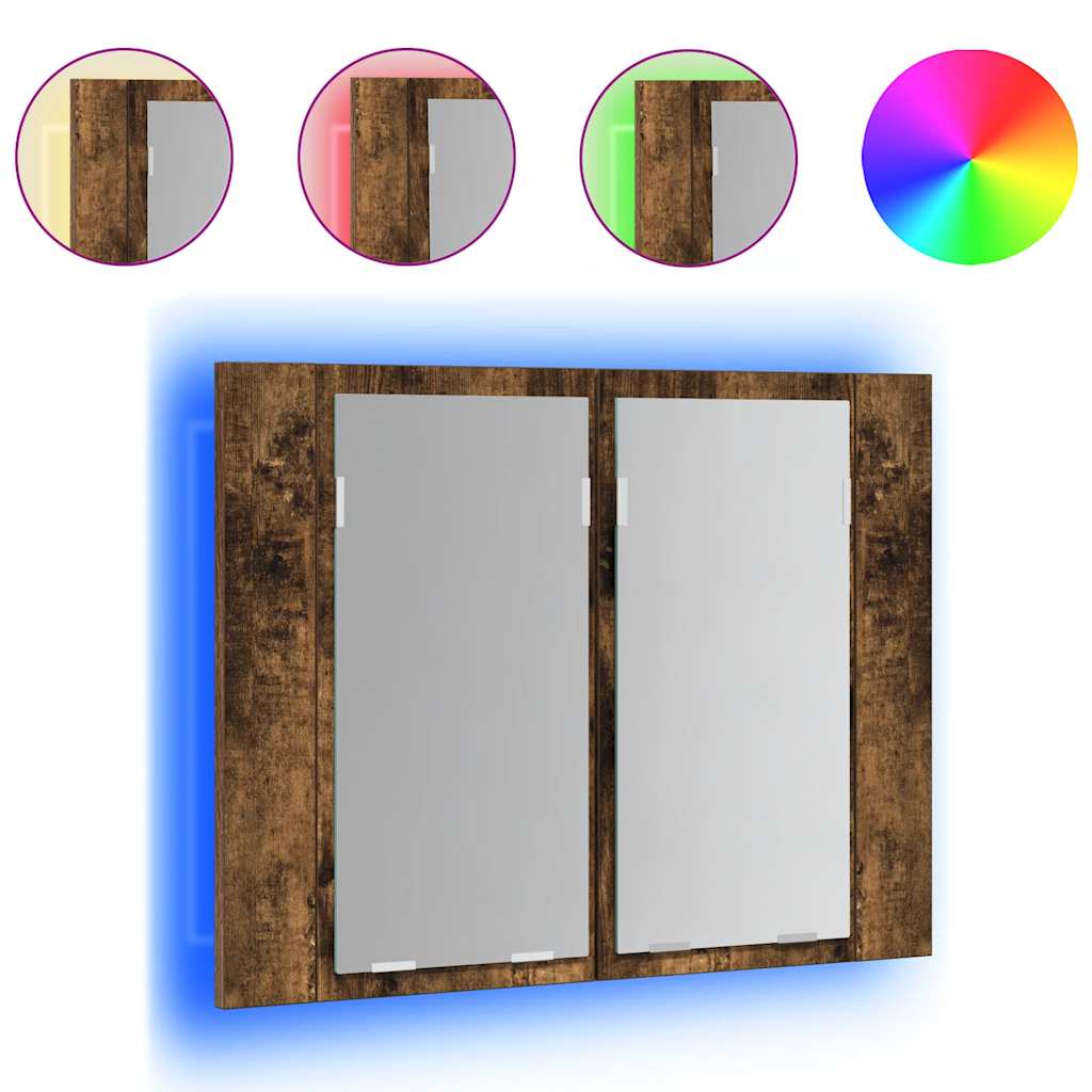 Vidaxl spiegelkast led 60x12x45 cm bewerkt hout gerookt eikenkleurig
