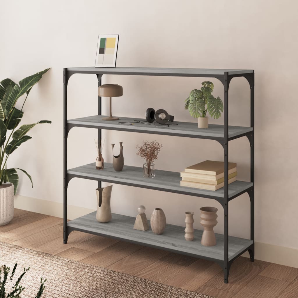 Vidaxl boekenkast 100x33x100 cm hout en staal grijs sonoma eikenkleur