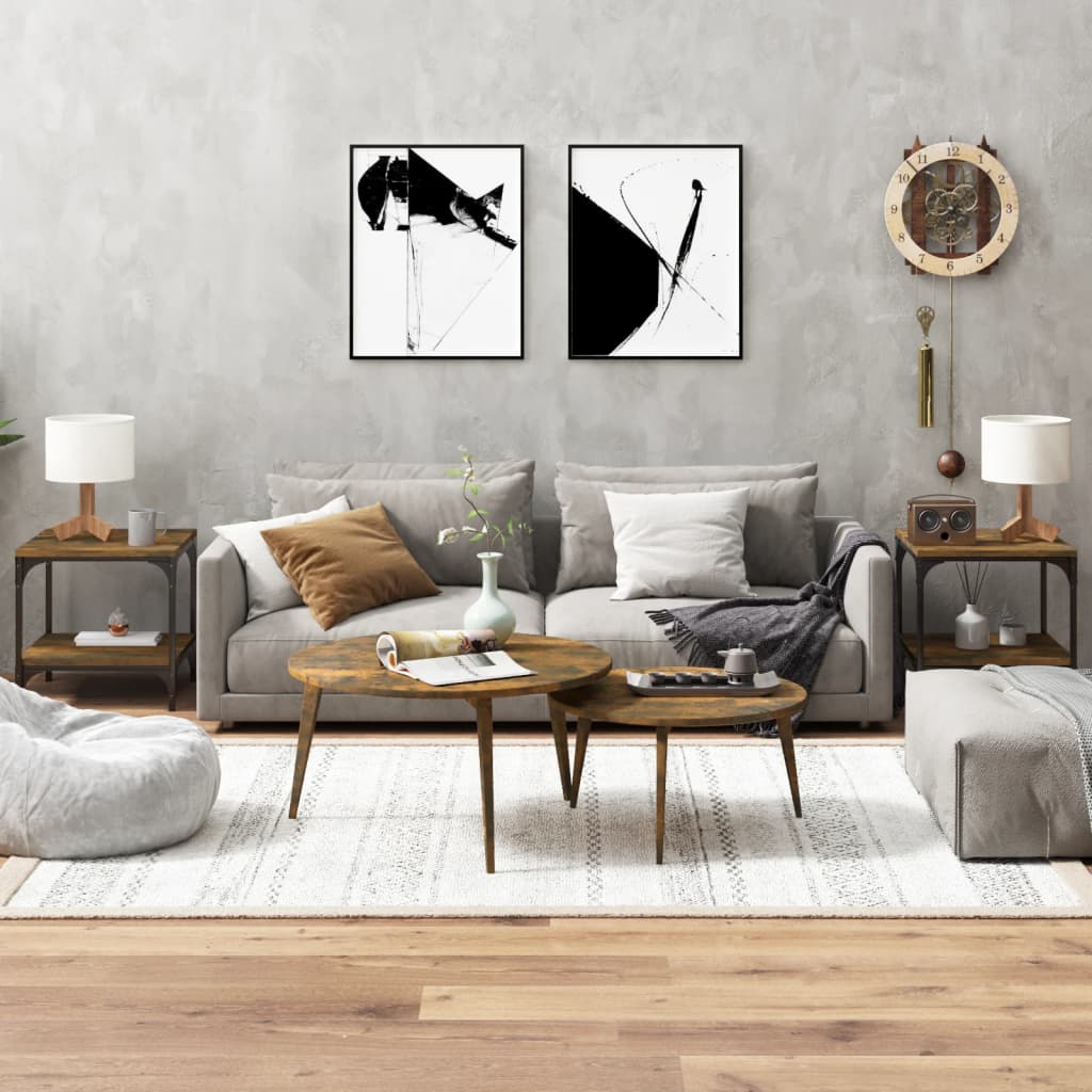 Vidaxl bijzettafels 2 st 40x40x40 cm bewerkt hout gerookt eiken