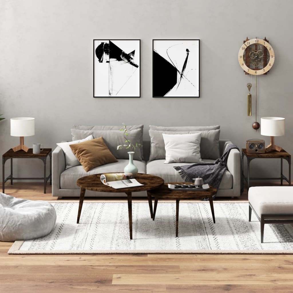 Vidaxl bijzettafels 2 st 40x40x35 cm bewerkt hout gerookt eiken
