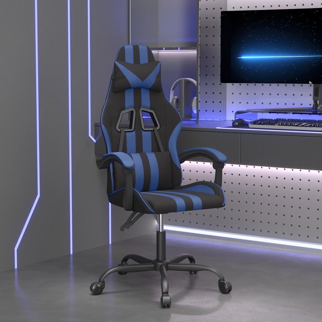 Vidaxl gamestoel draaibaar kunstleer zwart en blauw