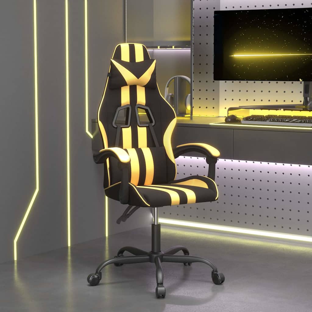 Vidaxl gamestoel draaibaar kunstleer zwart en goudkleurig