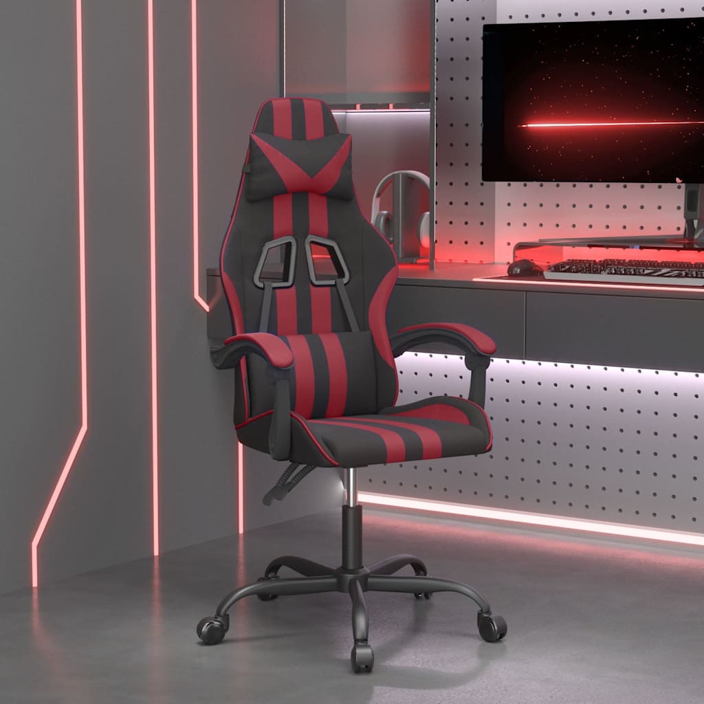 Vidaxl gamestoel draaibaar kunstleer zwart en wijnrood