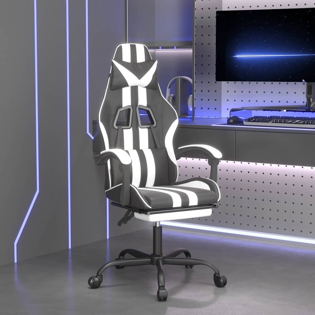 Vidaxl gamestoel draaibaar met voetensteun kunstleer zwart en wit