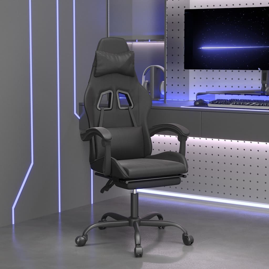 Vidaxl gamestoel draaibaar met voetensteun kunstleer zwart