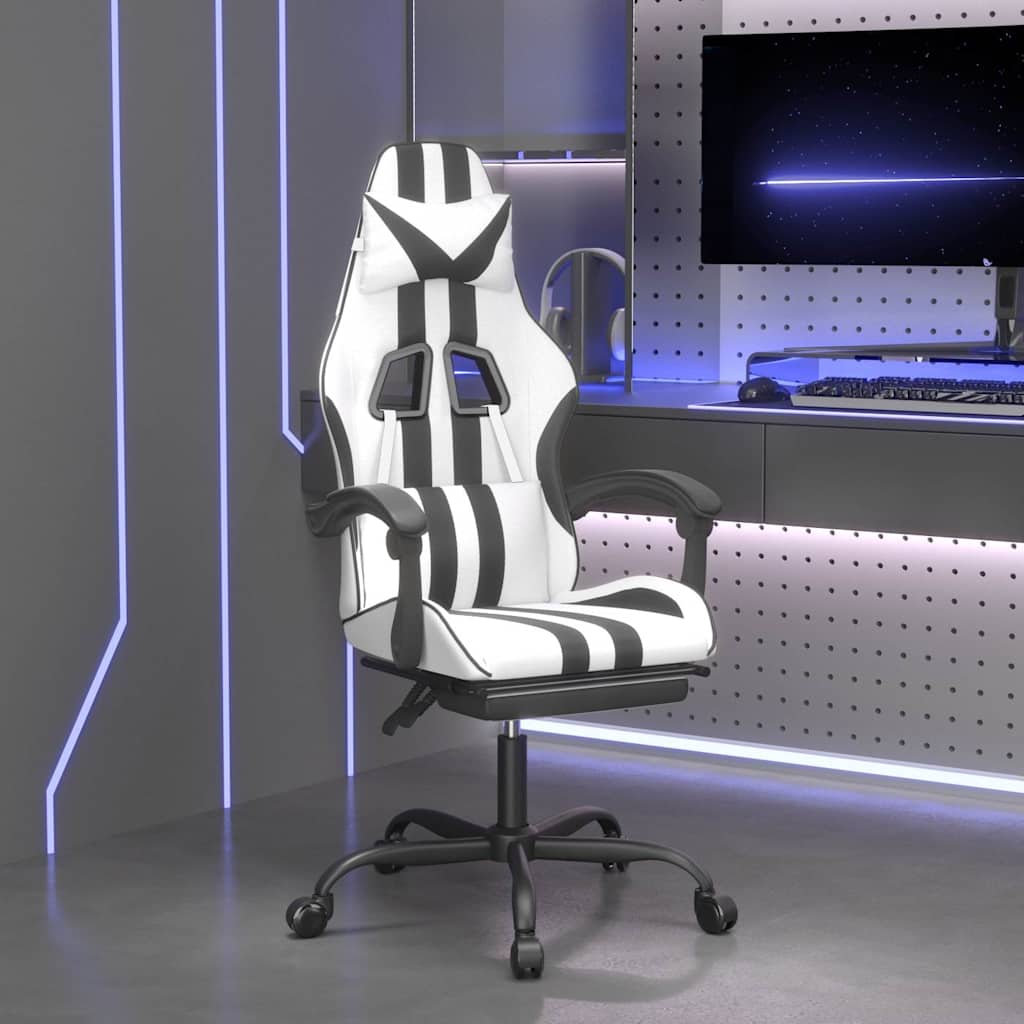 Vidaxl gamestoel draaibaar met voetensteun kunstleer zwart en wit