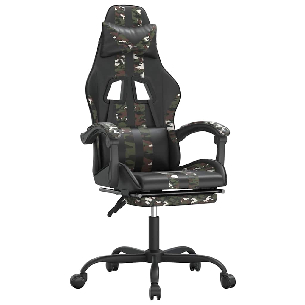Vidaxl gamestoel draaibaar met voetensteun kunstleer zwart camouflage